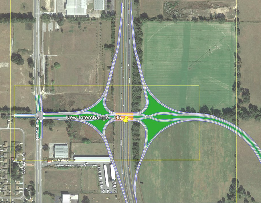 This map shows the location of the new I-75 interchange where Bus-ee's will be located